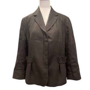 Talbots Pure Irish Linen Black Blazer Jacket Size 14 Classic Lined